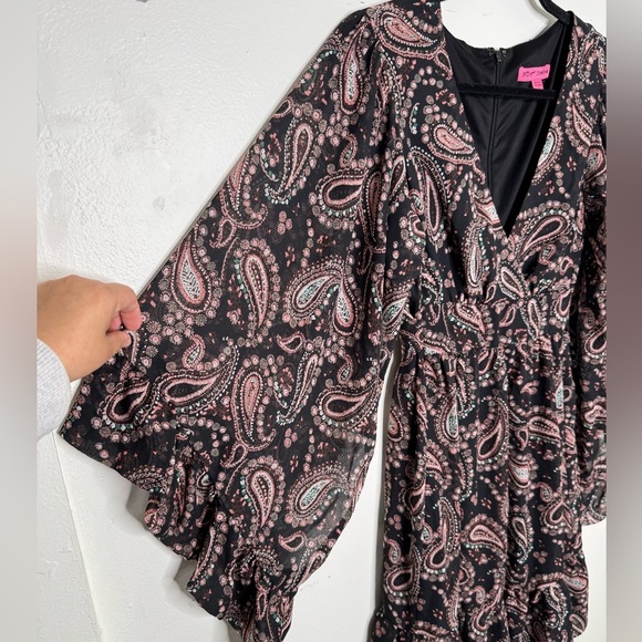 Betsey Johnson womens 8 midi bambi bell sleeves paisley print dress witchy vamp - Picture 9 of 12